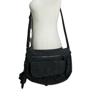 Vintage Kipling Crossbody Bag – Black Nylon with Monkey Keychain